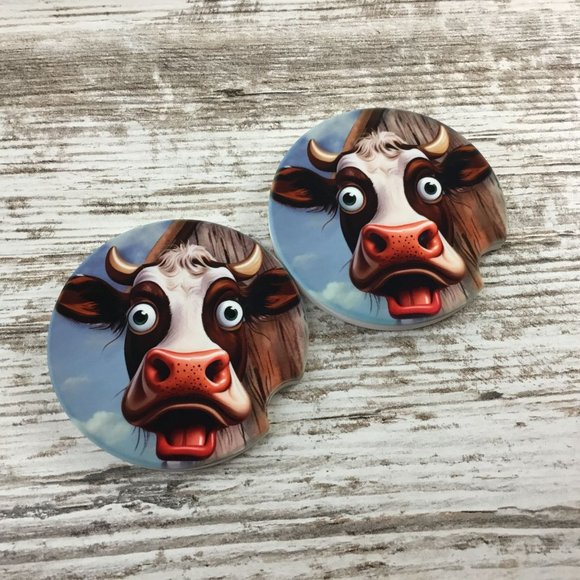 Wide Eyed Cow Funny Car Coasters - Picture 5 of 7